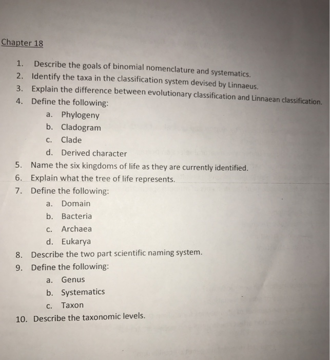 Solved Describe the goals of binomial nomenclature and | Chegg.com