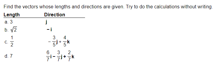 Solved a 3 Find the vectors whose lengths and directions are | Chegg.com
