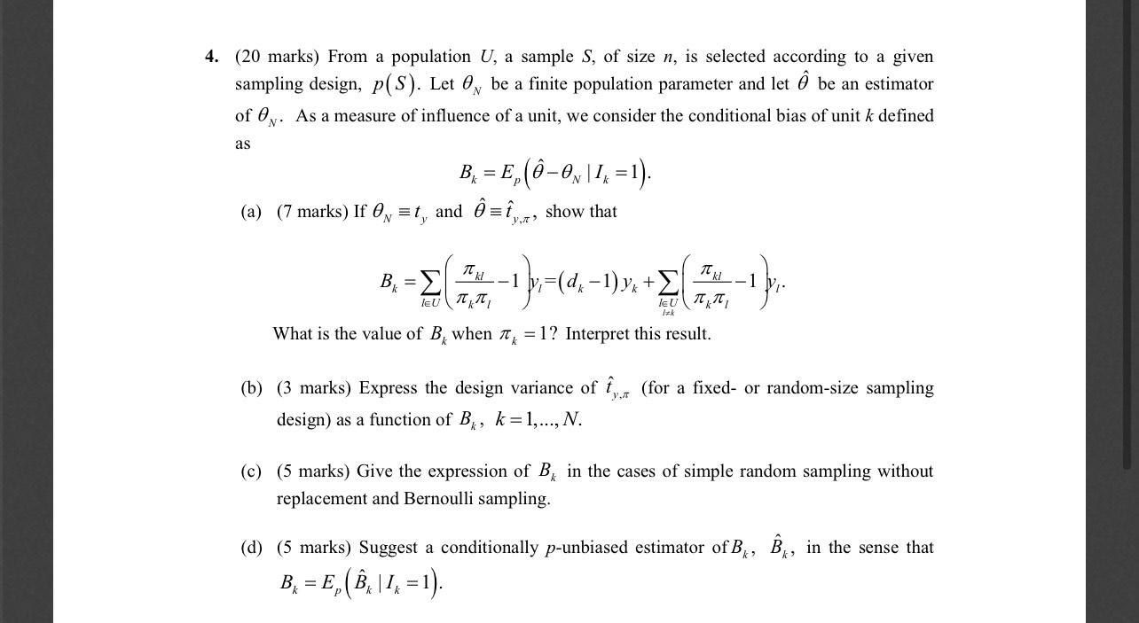 4 Marks From A Population U A Sample S Of Chegg Com