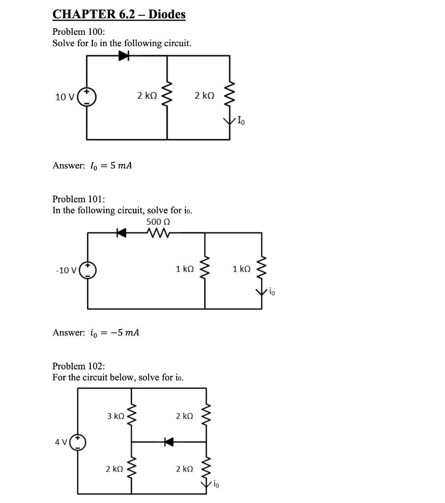 Solved CHAPTER 6.2 - Diodes Problem 100: Solve for Io in the | Chegg.com