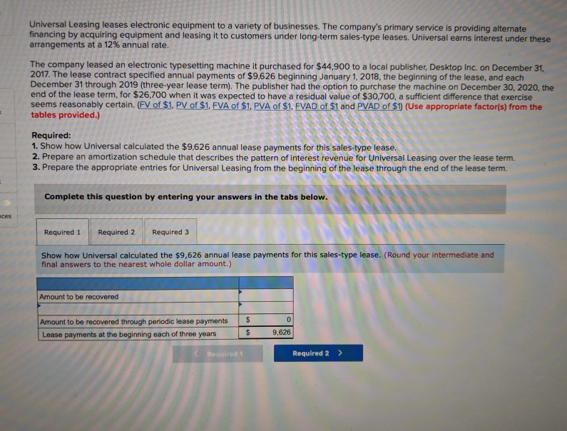 Solved Universal Leasing leases electronic equipment to a