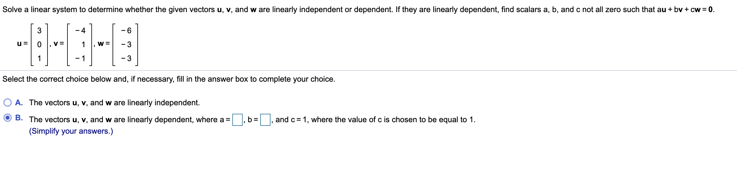 Solved Solve a linear system to determine whether the given | Chegg.com
