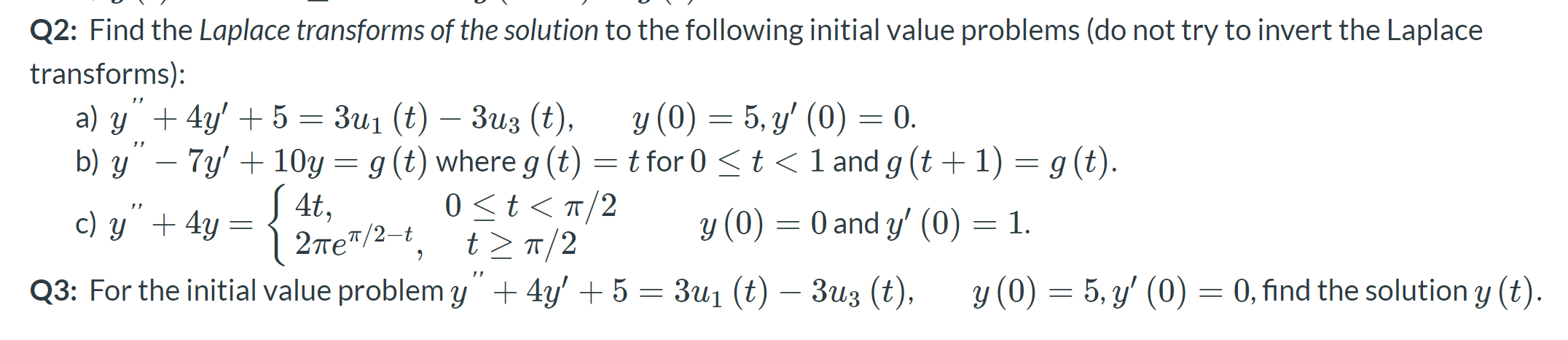 Solved Q2: Find The Laplace Transforms Of The Solution To | Chegg.com