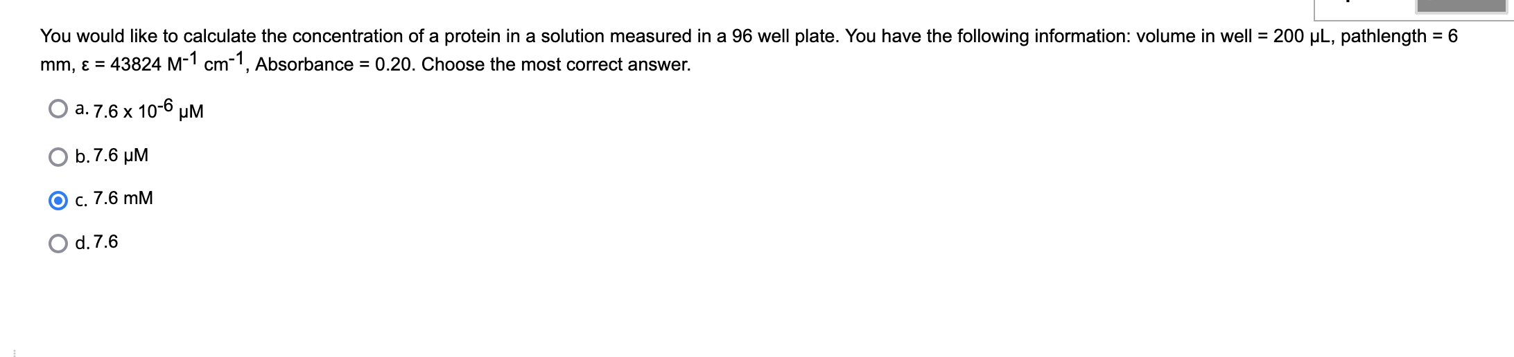 Solved You Would Like To Calculate The Concentration Of A | Chegg.com