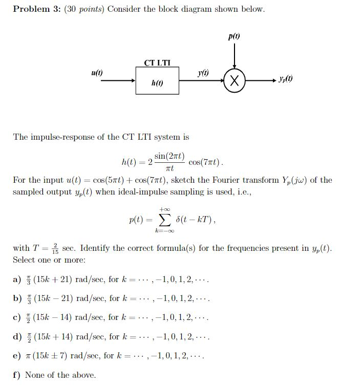 Solved Problem 3: (30 points) Consider the block diagram | Chegg.com
