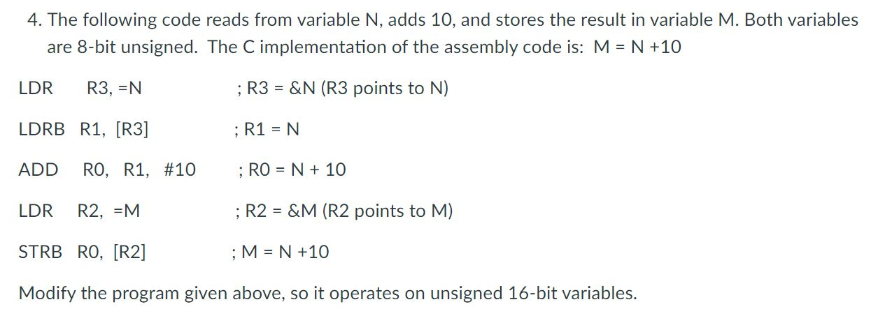Solved 4. The following code reads from variable N, adds 10, | Chegg.com