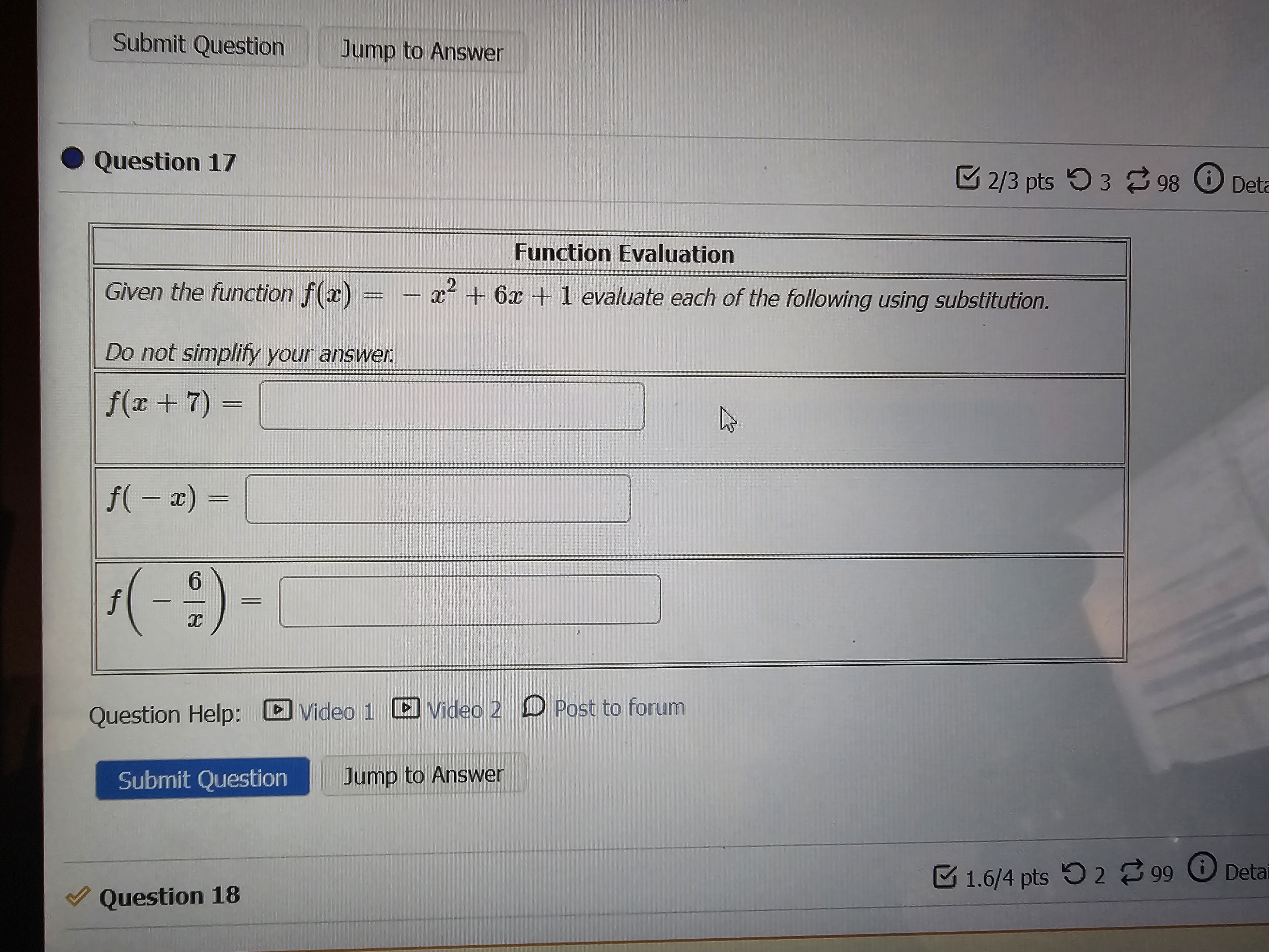 Solved Question 17Function EvaluationGiven the function | Chegg.com