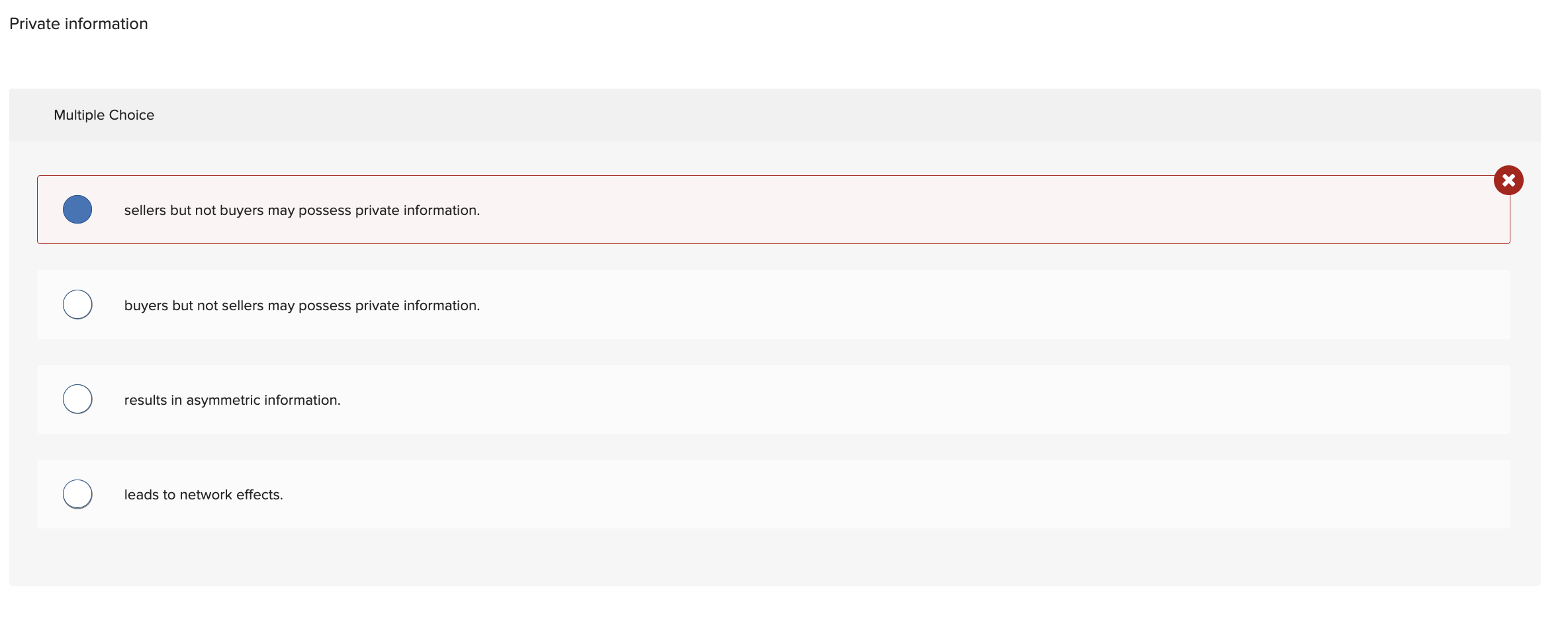 Solved Private informationMultiple Choicesellers but not