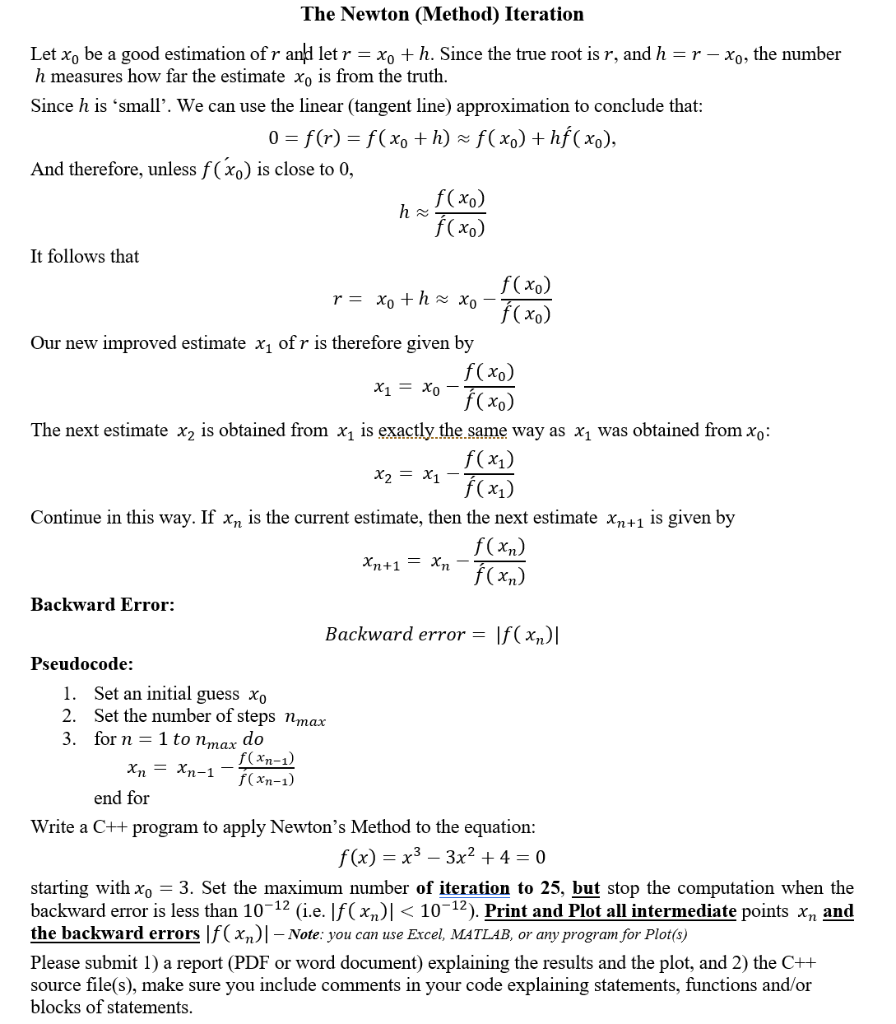 Solved The Newton (Method) Iteration Letxo be a good | Chegg.com
