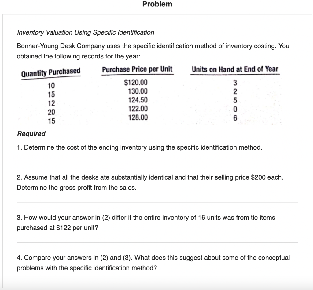 Solved Problem Inventory Valuation Using Specific | Chegg.com