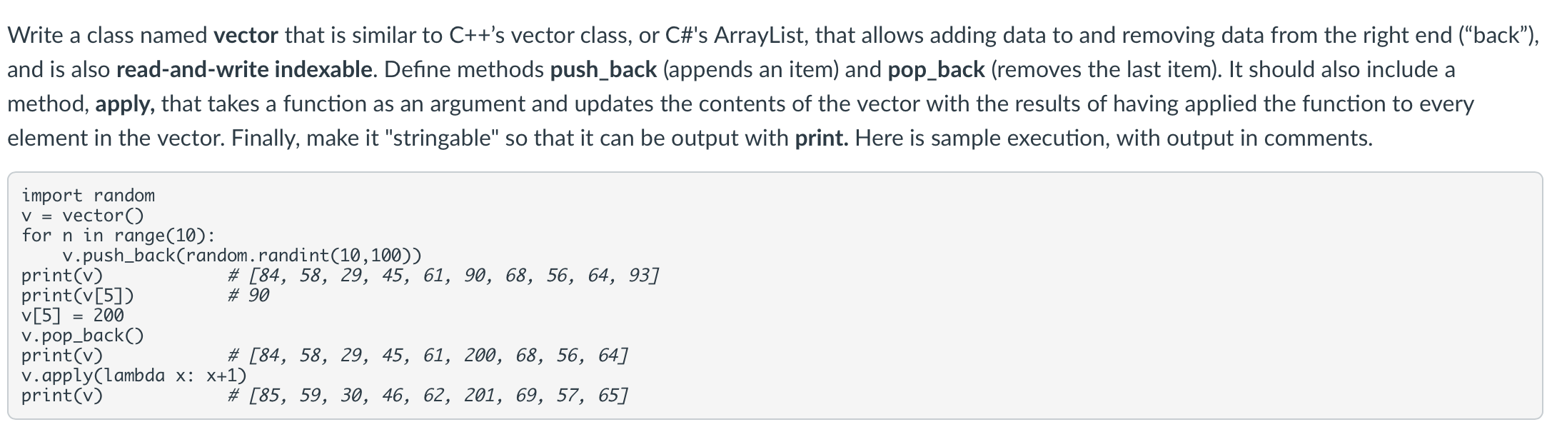 Solved a Write a class named vector that is similar to C++'s | Chegg.com