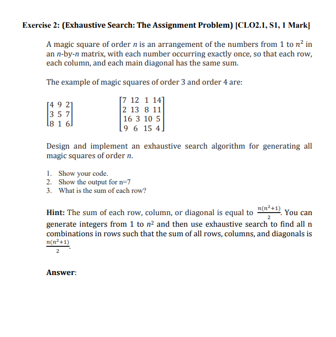 assignment problem using exhaustive search