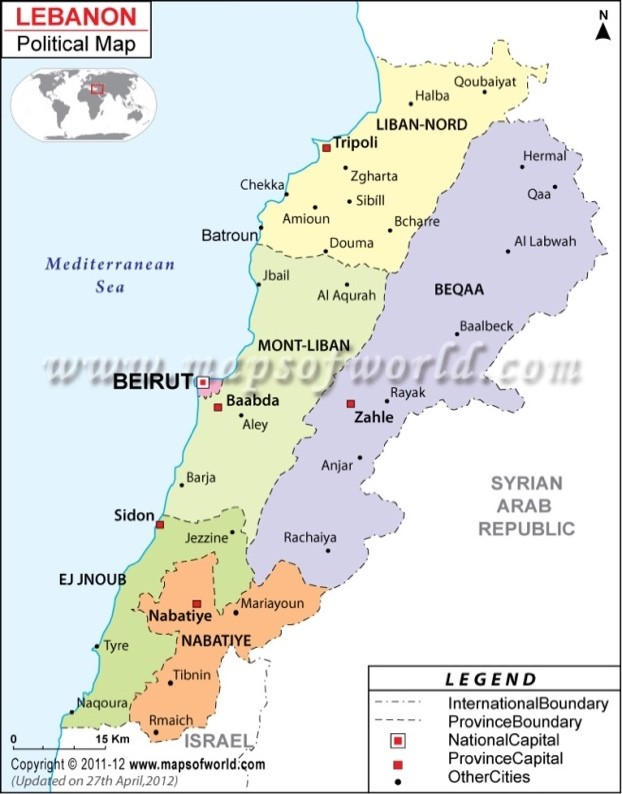 LEBANON Political Map Qoubaiyat Halba LIBAN-NORD | Chegg.com