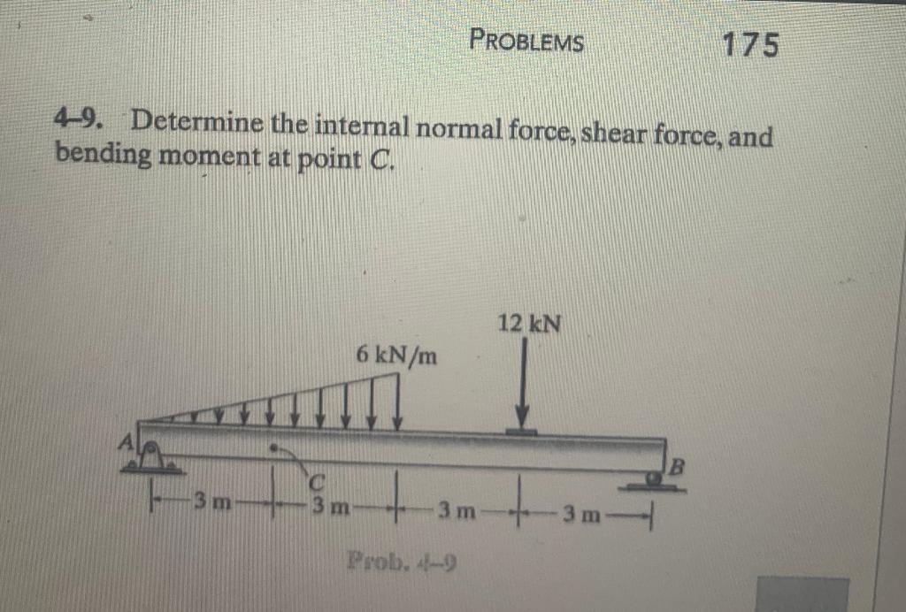 Solved PROBLEMS 175 4–9. Determine the internal normal | Chegg.com