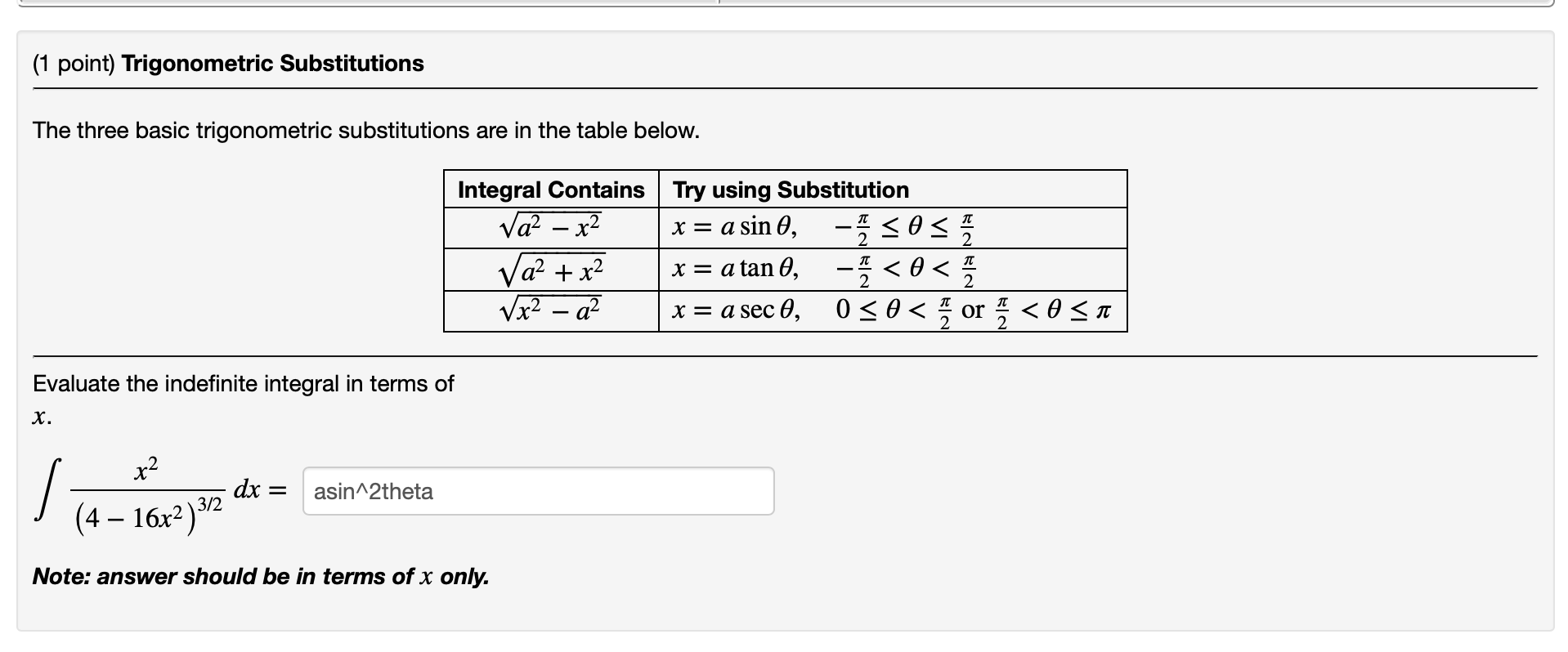 1 Point Trigonometric Substitutions The Three Basic Cheggcom