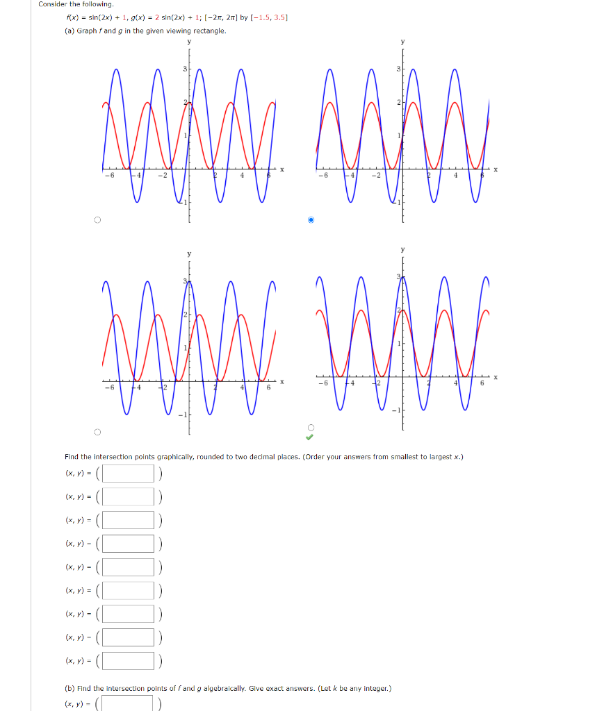 Solved Consider the following f(x) = sin(2x) + 1, 9(x) = 2 | Chegg.com