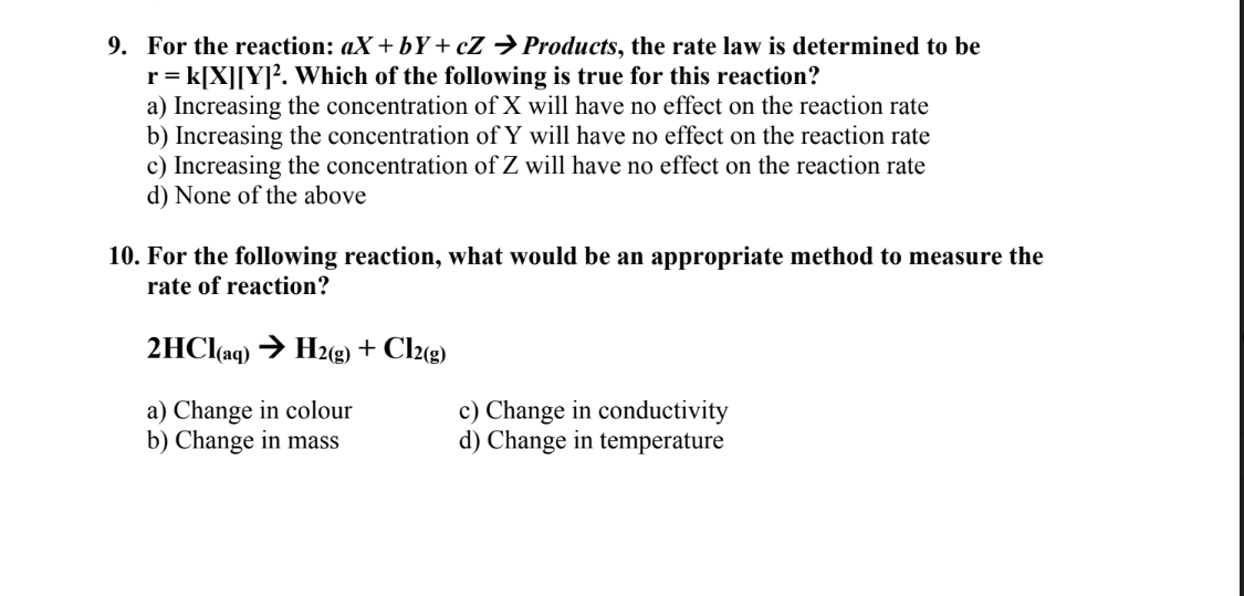 Solved 9 For The Reaction Ax By Cz Products The Rat Chegg Com