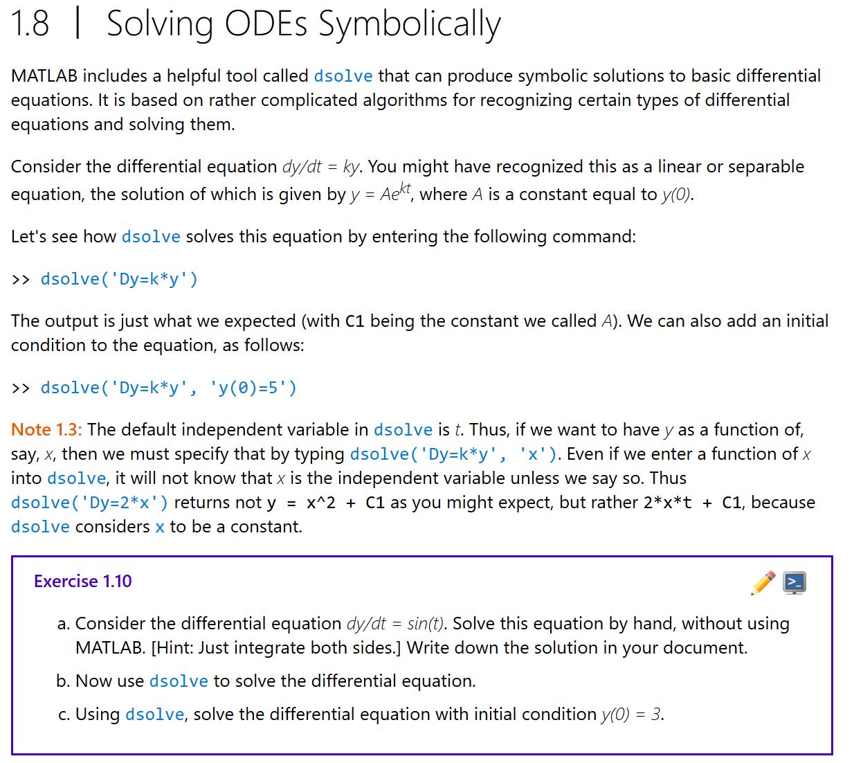 Solved Exercise 1.10a. ﻿Consider the differential equation | Chegg.com