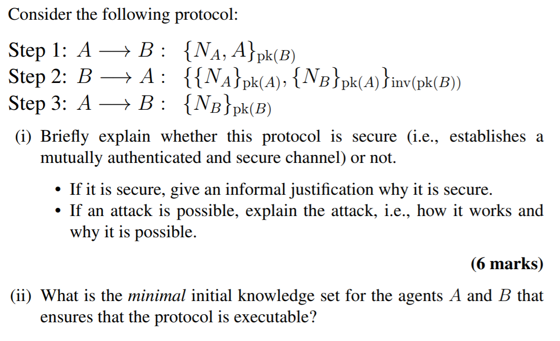 Solved Consider The Following Protocol: Step 1: A + B : {NA, | Chegg.com