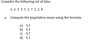Solved Consider the following set of data. 6 4 5 5 5 3 7 2 | Chegg.com
