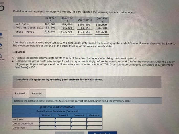Solved Restate the partial income statement to reflect the | Chegg.com