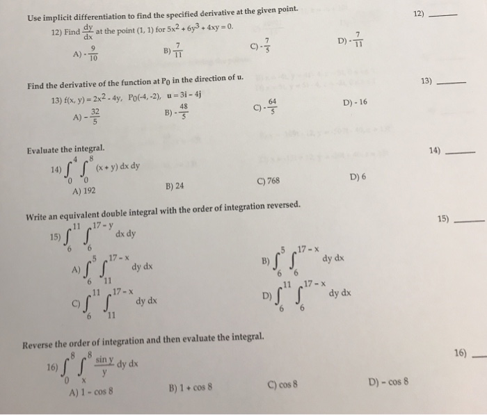 Solved Use implicit differentiation to find the specified | Chegg.com