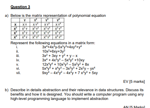 Solved Question 3 A Below Is The Matrix Representation