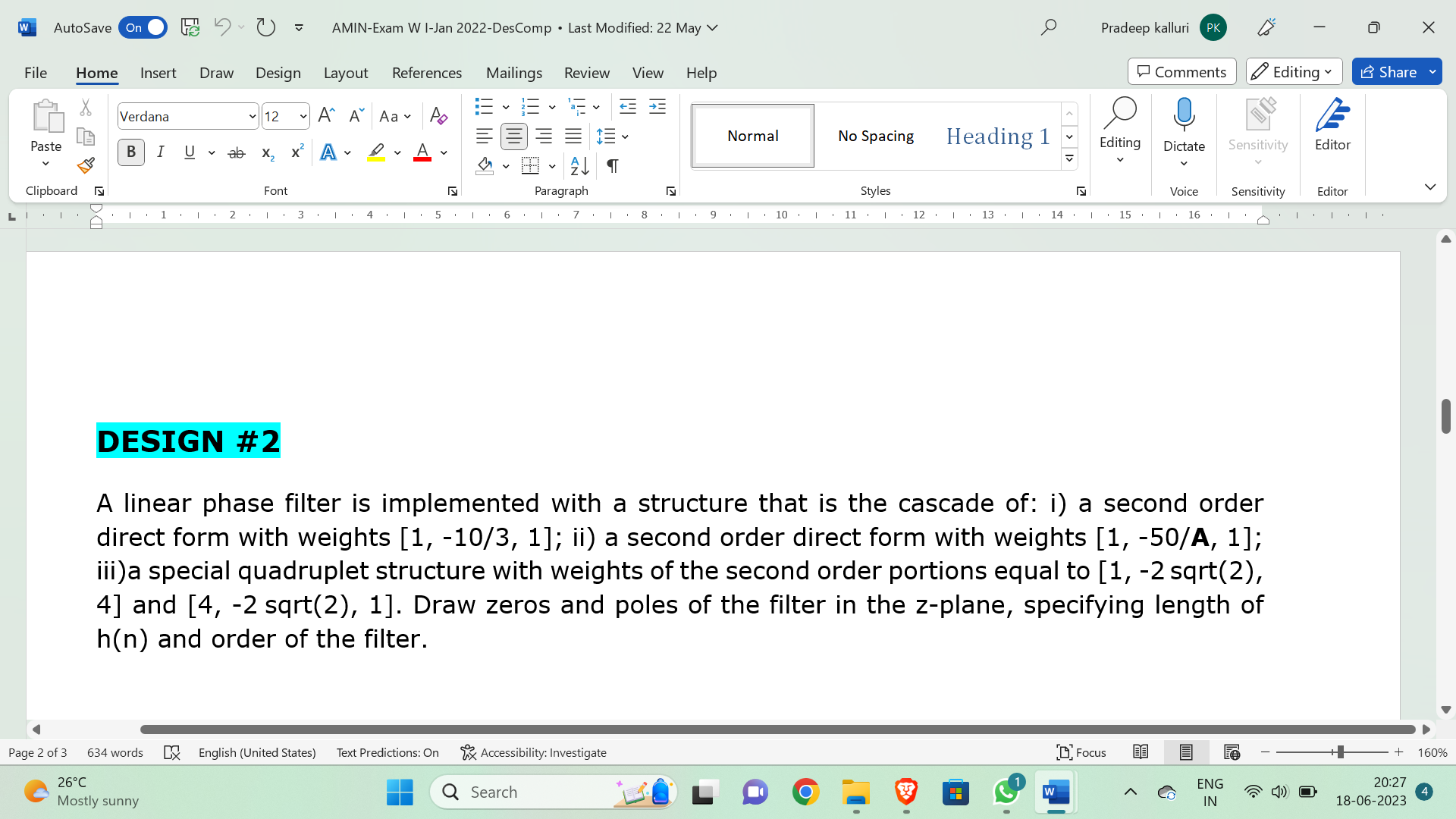 Solved A linear phase filter is implemented with a structure | Chegg.com