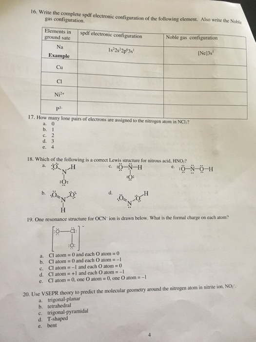 Solved 16. Write the complete spdf electronic configuration | Chegg.com