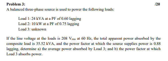 Solved /20 Problem 3: A balanced three-phase source is used | Chegg.com
