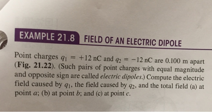 Solved EXAMPLE 21.8 FIELD OF AN ELECTRIC DIPOLE Point | Chegg.com