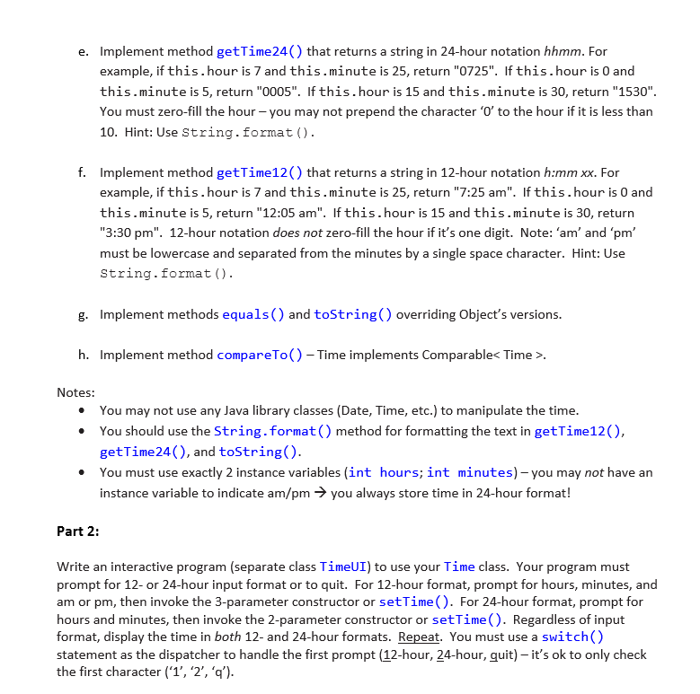 Solved Part 1 Consider a class Time that represents a time | Chegg.com