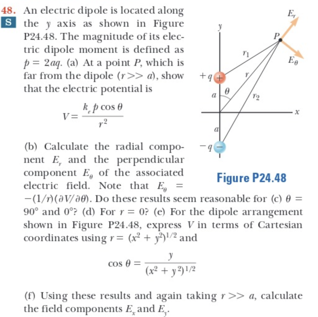 solved-an-electric-dipole-is-located-along-the-y-axis-as-chegg