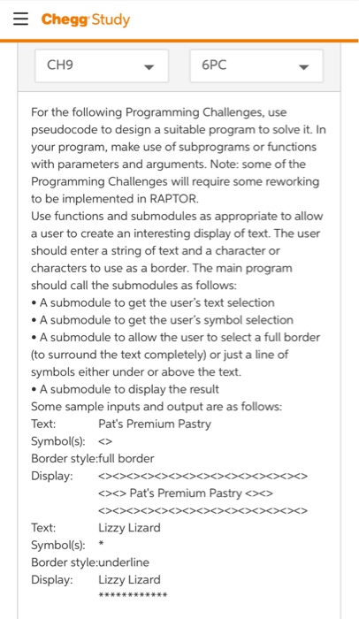 Solved Chegg Study CH9 6PC For the following Programming | Chegg.com