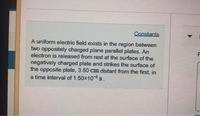 Solved A uniform electric field exists in the region between | Chegg.com