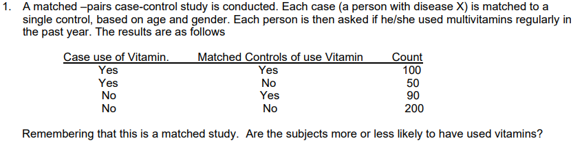 A matched -pairs case-control study is conducted. | Chegg.com