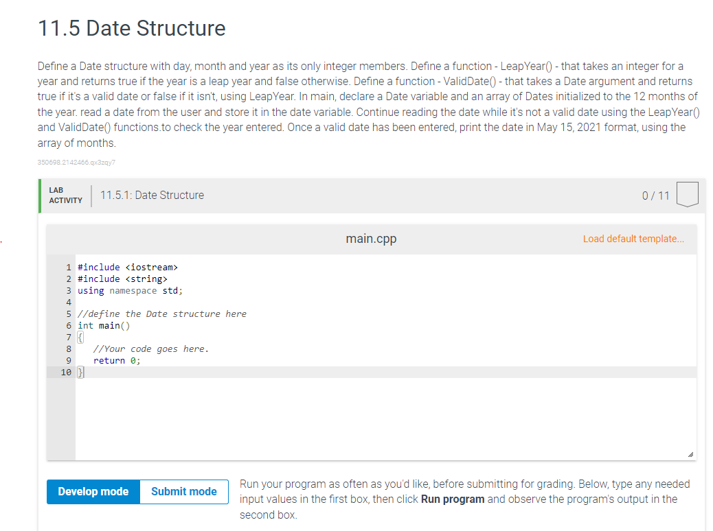 Solved 11.5 Date Structure Define a Date structure with day, | Chegg.com