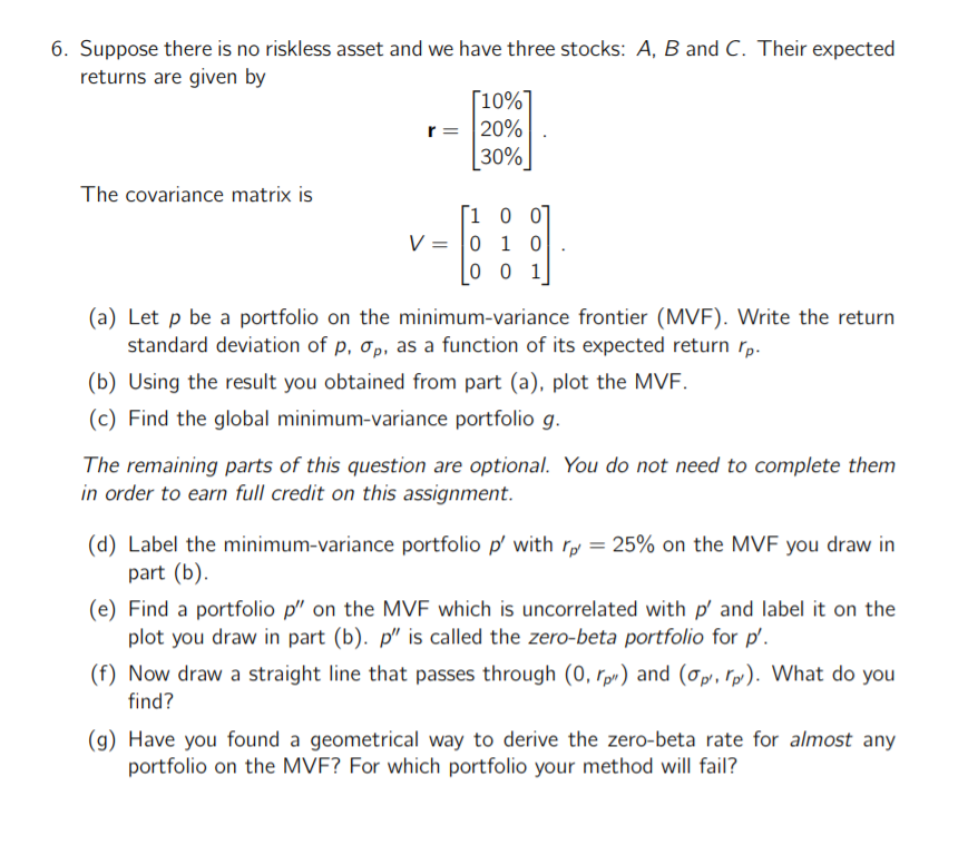 6 Suppose There Is No Riskless Asset And We Have Chegg Com