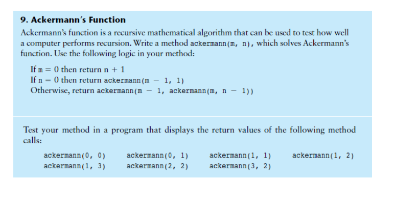 Solved 9. Ackermann's Function Ackermann's Function Is A | Chegg.com