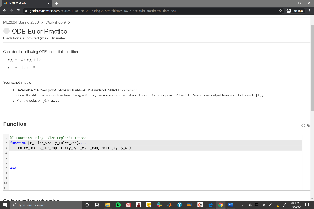 Solved MATLAB Grader X + > C