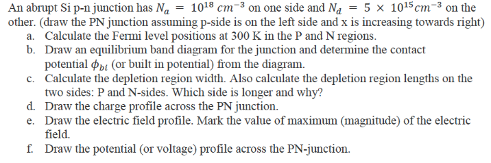 Solved An abrupt Si p-njunction has Na-1018 crn-3 on one | Chegg.com