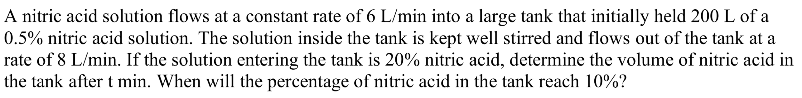 Solved A nitric acid solution flows at a constant rate of 6 | Chegg.com