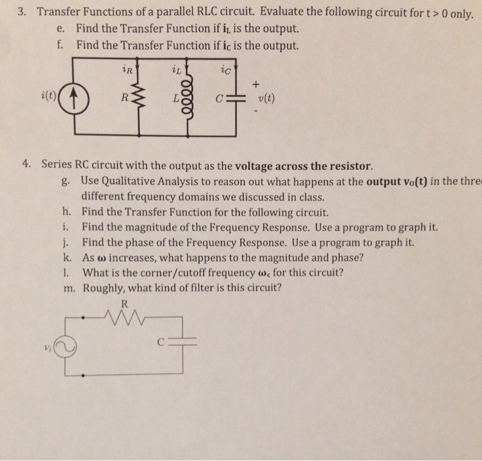 Solved Transfer Functions of a parallel RLC circuit. | Chegg.com