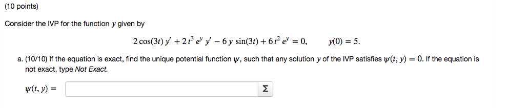 Solved 10 Points Consider The Ivp For The Function Y Given 3280