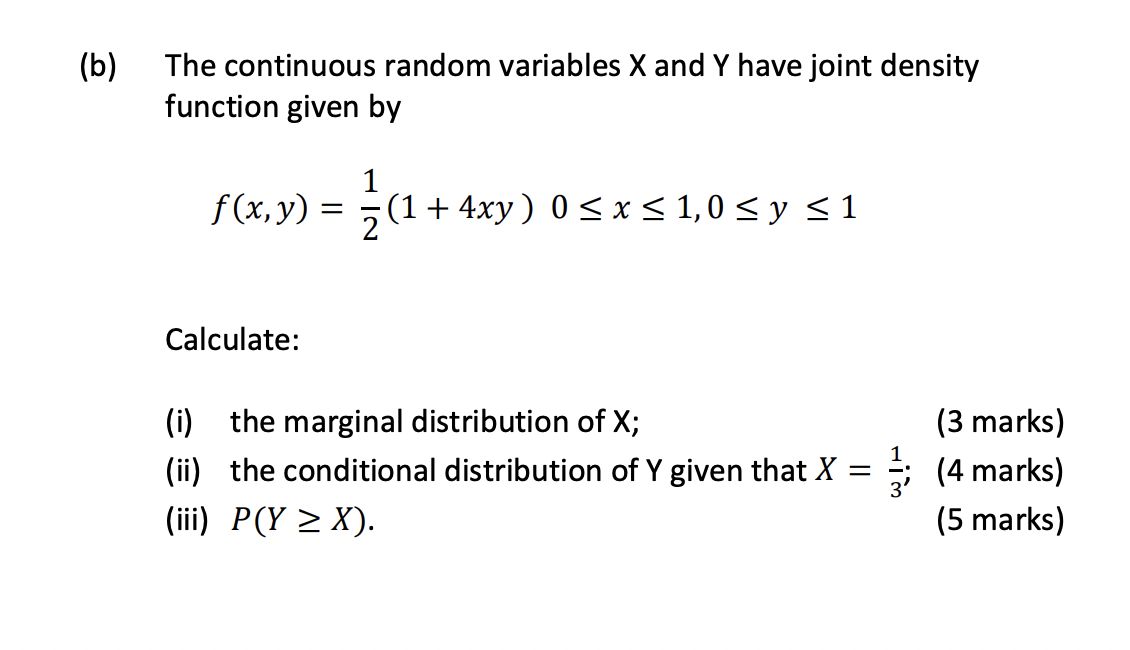 Solved (b) The continuous random variables X and Y have | Chegg.com