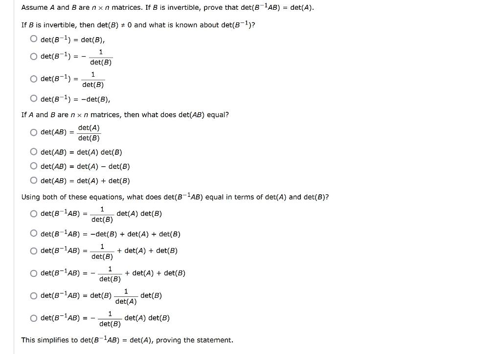 Solved Assume A And B Are N X N Matrices. If B Is | Chegg.com