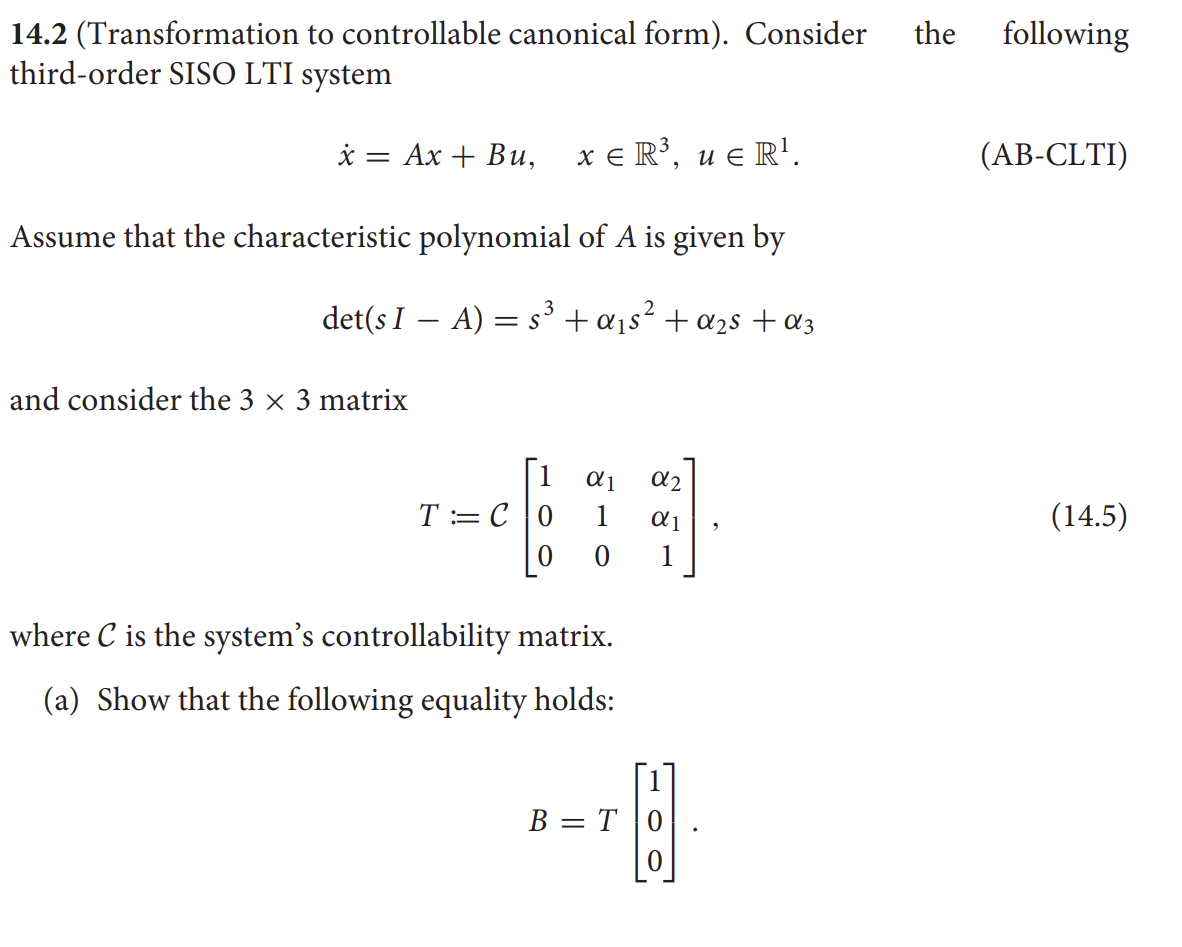 14.2 (Transformation to controllable canonical form). Chegg