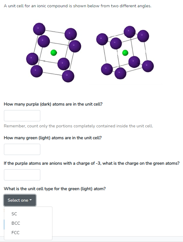 Solved A unit cell for an ionic compound is shown below from | Chegg.com
