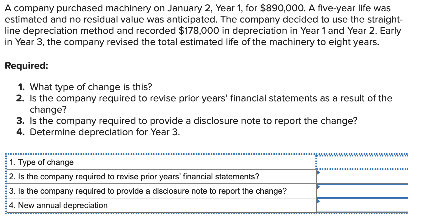 Solved A company purchased machinery on January 2, Year 1,