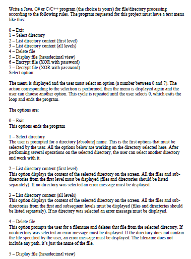Solved Write a Java, C# or C/C++ program (the choice is | Chegg.com